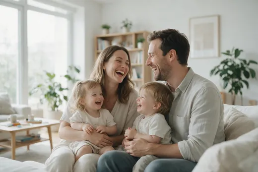 A family with two young children at home